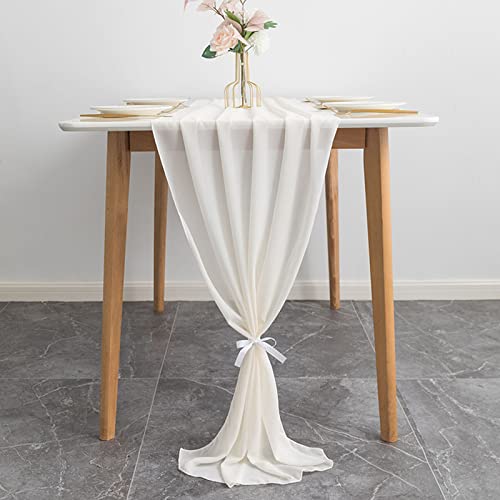 Eowppue Runner Da Tavolo in Chiffon 70 Cm X 300 Cm Decorazione Da Tavolo Matrimonio Runner Da Tavolo Moderna Comunione Lavabile Trasparente Tovaglia in Chiffon Make Up Runner Da Tavolo(Bianco Crema)