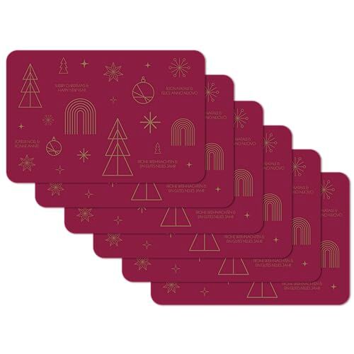 Venilia Happy Holidays Set di 6 tovagliette da tavola, motivo natalizio, 45 cm x 30 cm, lavabile, tovaglietta, antimacchia, impermeabile, per uso alimentare