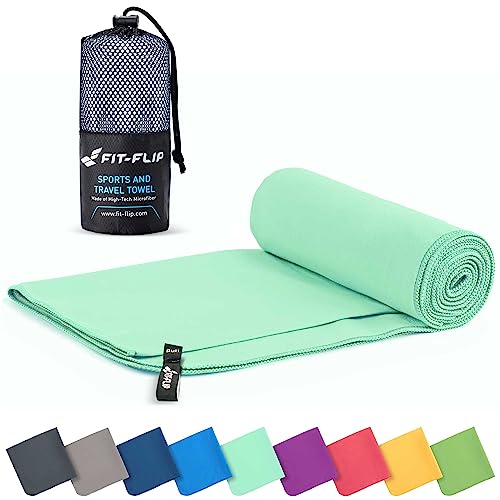 Fit-Flip Asciugamano microfibra asciugamano palestra compatto e ultraleggero asciugamani microfibra il perfetto telo mare microfibra grande per viaggio e sport (90x180cm turchese + borsa)