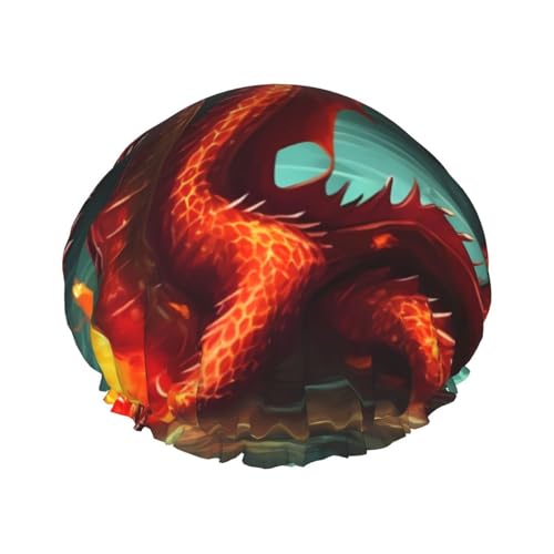 MYGANN Dragon King In Fire Cuffia da doccia impermeabile a doppio strato riutilizzabile con cordino elastico per la pulizia della casa e la cura del viso