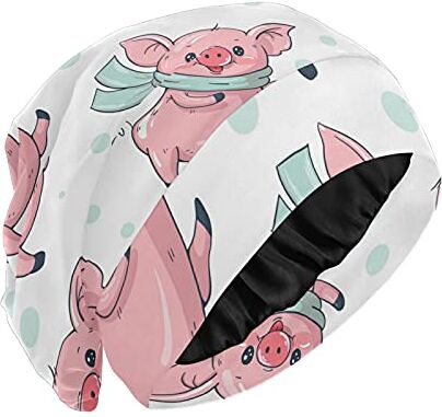 PUXUQU Carino Cartoon Pig Pattern Night Sleep Cap Cofano Sonno Dormire Capo Copertura Della Testa di Capello per Donne Ragazza