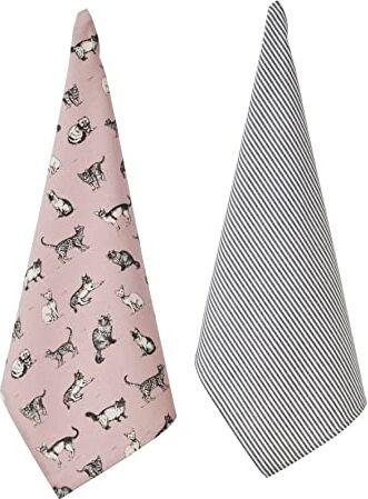 Penguin Home ® Set di 2 strofinacci in cotone riciclato, ecologico, sostenibile, tinta unita e stampato, stampa a righe a tinta unita, dimensioni 50 x 70 cm, colore grigio e rosa