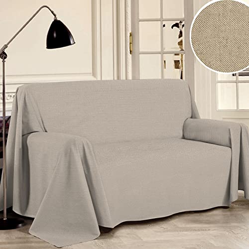 PENSIERI DELICATI Telo Copridivano 360 x 290 cm Made in Italy, Telo Copritutto 100% Cotone Puro Riciclato Tinto in Filo, Tinta Unita Beige, Ideale Come Telo Arredo, Salva Divano, Coperta Picnic