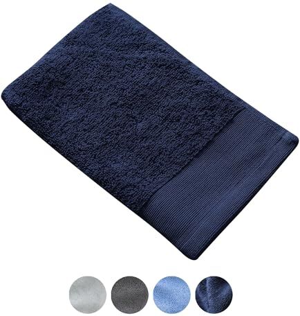 Jean & Len Asciugamano per ospiti in 100% cotone biologico, di colore blu scuro, con gancio, certificato Oeko-TEX e GOTS, design moderno e senza tempo, asciugamani per ospiti 30 x 50 cm