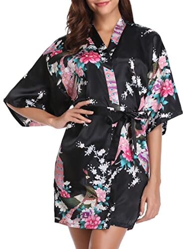 Vlazom Accappatoi e Vestaglie da Donna Elegante, Kimono Donna/Camicie da Notte per Donna,XL,Nero