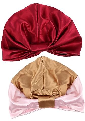 Healvian 2 Pz berretto da notte a doppio strato silk cap cuffia doccia bandane per le donne sonno satinato sciarpa cofano macchiato cofano largo elasticità per cappuccio