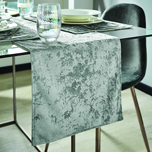 Catherine Lansfield Dining Runner da tavola, in velluto, 33 x 180 cm, colore: Grigio argento