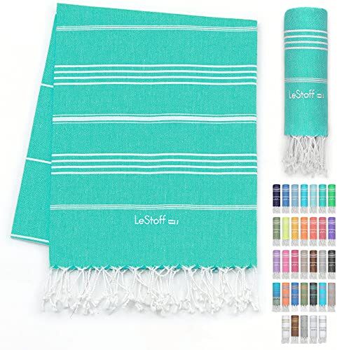 LeStoff Telo Mare Fouta Telo da Bagno XXL 100% Organico Cotone di Alta qualità Asciugamano Turco Hammam Super Assorbenza Asciugatura Rapida Ecologico prelavati 95 x 180 cm Turquoise