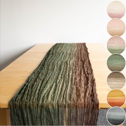 Halbach Seidenbänder Runner da tavola multicolore, larghezza: 70 cm, lunghezza: 300 cm, tovaglia con gradiente, sottile in effetto cotone, per matrimoni, colore: verde scuro/marrone