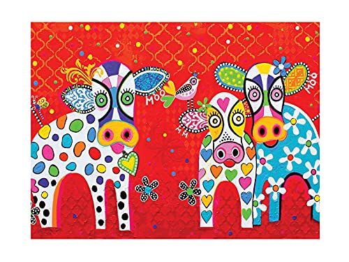 Maxwell & Williams Asciugamano da Tè con Stampa di Cuori D'Amore E Animali con disegno Happy Moo day, 100% Cotone, Rosso, 50 X 70 cm