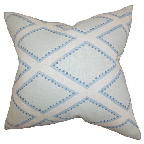 The Pillow Collection Alaric-Copricuscino Geometrico, Lino, Blu, 21645 x 21645 x 7572 cm
