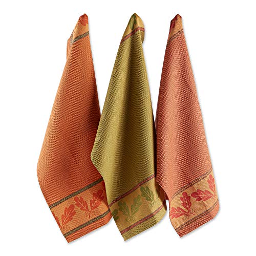 DII 100% Cotone, Lavabile in Lavatrice, Everyday Kitchen Basic, Ultra Assorbente, strofinaccio in Jacquard Decorativo 45,7 x 71,1 cm Set di 3 – Fleur de Lis Set da 3 Strofinacci Jacquard Autumn Acorn