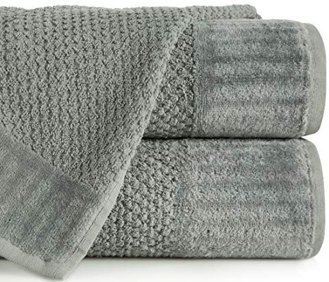 Eurofirany Set di 6 Asciugamani in Cotone Morbido, con Bordo in Spugna, Oeko-Tex, Grigio Acciaio, 50 x 90 cm