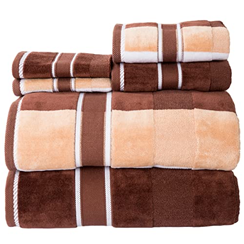 Lavish Home Oakville Set di 6 asciugamani da bagno, 100% velluto di cotone, motivo a righe beige, con 2 asciugamani da bagno, 2 asciugamani per le mani e 2 asciugamani