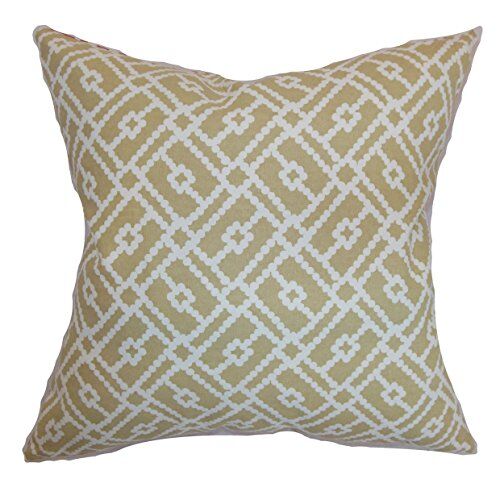 The Pillow Collection Majkin-Copricuscino Geometrico, Cotone, Marrone Chiaro, 46 x 46 cm