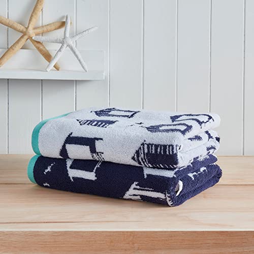 Fusion Beach Huts Telo da bagno 100% cotone 70 x 130 cm in blu navy