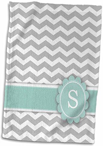 3dRose Zigzag Asciugamano Lettera S monogrammata su Chevron Grigio e Bianco con Menta, Grigi, Zig Zag Personali iniziali, Microfibra Cotone Poliestere, Multicolore, 15 x 22-inch