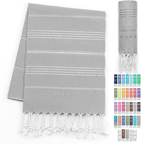 LeStoff Telo Mare Fouta Telo da Bagno XXL 100% Organico Cotone di Alta qualità Asciugamano Turco Hammam Super Assorbenza Asciugatura Rapida Ecologico prelavati 95 x 180 cm Grey Silver