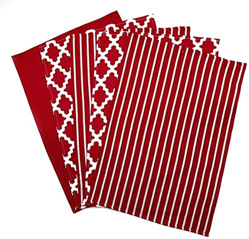 Penguin Home ® Set di 5 strofinacci in cotone 100% morbido, resistente, elegante design rosso con motivi multipli, lavabile in lavatrice, 65 x 45 cm