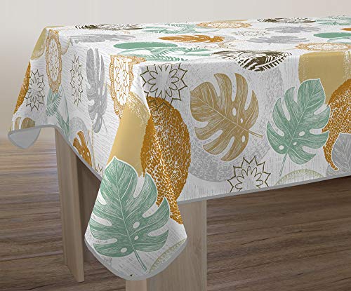 Le linge de Jules Tovaglia antimacchia tropicale naturale, rettangolare, 150 x 240 cm, , colore: Cammello, Verde