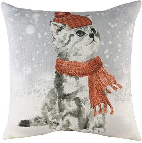 Evans Lichfield Copricuscino Snowy Cat con Sciarpa, Multicolore, 43 x 43 cm