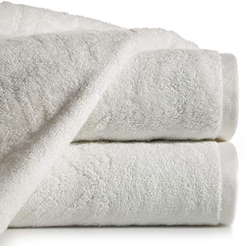 Eurofirany Set di 3 asciugamani, in cotone viscoso, motivo a zig zag, 70 x 140 cm, colore: panna