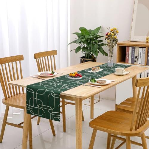 LLCUTESHOP Runner da Tavola Europeo Verde Scuro 32 x 275 cm, Ricamo Fatto a Mano Ispessito Doppio Strato Rettangolare lino Cotone Runner Tavola, Lavabile di Alta Qualità per la Decorazione