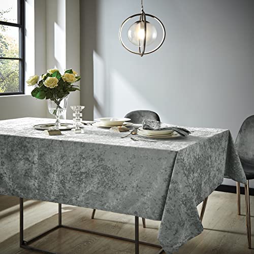 Catherine Lansfield Dining Tovaglia in velluto riccio, 132 x 178 cm, colore: grigio argento