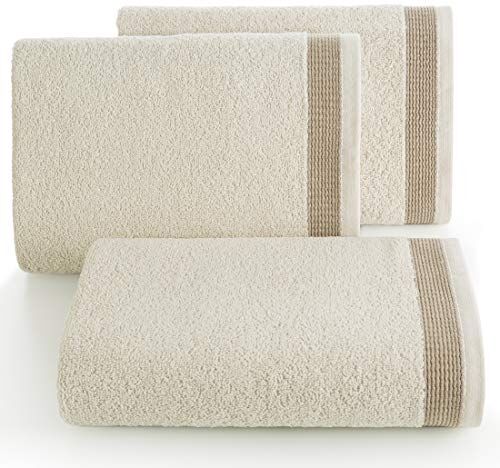 Eurofirany Set di 3 Asciugamani, in Cotone Morbido, Motivo a Onde, 70 x 140 cm, Colore: Beige