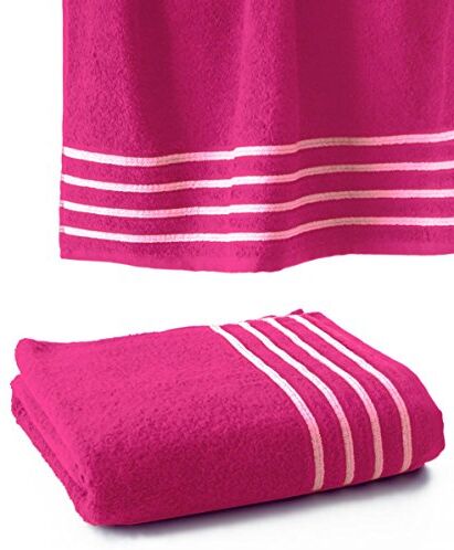 Le linge de Jules Asciugamano/Telo Doccia 100x150 cm Spugna 100% Coton 550 Grs/m2 Fuxia con Bordo Bianco