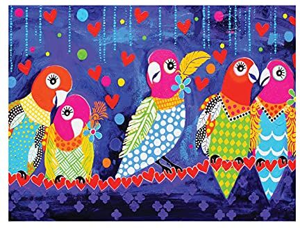 Maxwell & Williams Love Hearts Animal Printed Tea Towel with Love Birds Design, 100% Cotton, Navy Blue, 50 x 70 cm