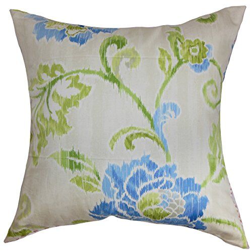 The Pillow Collection Jarrah-Copricuscino Floreale, Cotone, Blu, 46 x 46 cm