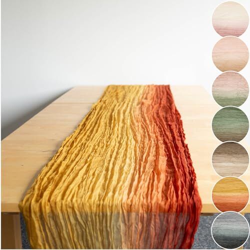 Halbach Seidenbänder Runner da tavola multicolore, larghezza: 70 cm, lunghezza: 300 cm, tovaglia con gradiente, sottile in effetto cotone, per matrimoni, colore: giallo miele/arancione/arancione scuro