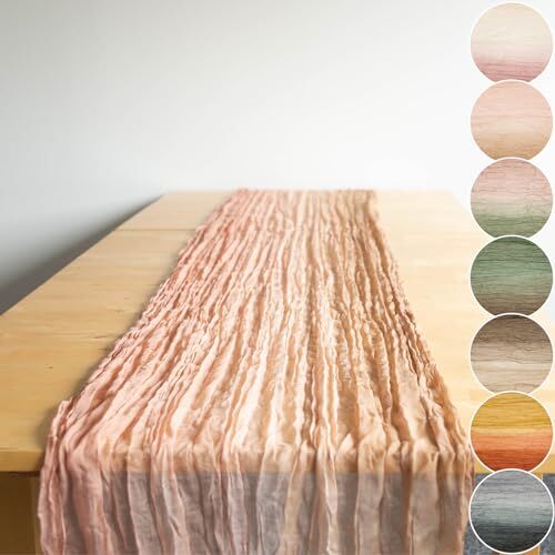 Halbach Seidenbänder Runner da tavola multicolore, larghezza: 70 cm, lunghezza: 300 cm, tovaglia con gradiente, sottile, effetto cotone, per matrimoni, colore: rosa/naturale/marrone chiaro