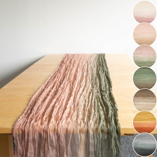 Halbach Seidenbänder Runner da tavola multicolore, larghezza: 70 cm, lunghezza: 300 cm, tovaglia con gradiente, sottile in effetto cotone, per matrimoni, colore: rosa scuro/rosa chiaro/verde salvia