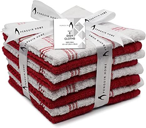 Penguin Home ® Tovaglia in cotone 100% per lavare i piatti, set per stoviglie e cucina, asciugamano per piatti morbidi, asciugamano assorbente,confezione da 20,3 x 30,5 cm Rosso