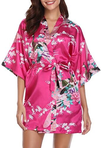 Vlazom Accappatoi e Vestaglie da Donna Elegante, Kimono Donna/Camicie da Notte per Donna,M,Rosa Rossa