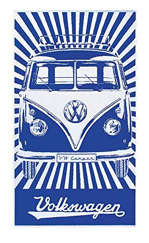 Brisa VW Collection Volkswagen Asciugamano per spiaggia, bagno, sauna e telo mare nel design del Camper T1 Bus (Righe Samba/Blu)