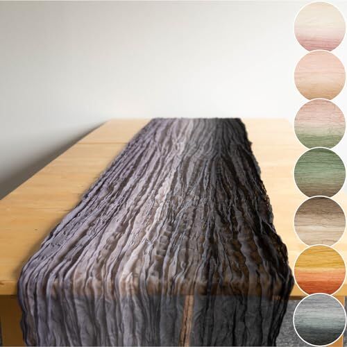 Halbach Seidenbänder Runner da tavola multicolore, larghezza: 70 cm, lunghezza: 300 cm, tovaglia con gradiente, sottile, effetto cotone, per matrimoni, colore: grigio/nero