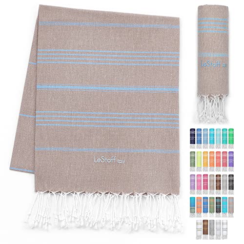 LeStoff Telo Mare Fouta Telo da Bagno XXL 100% Organico Cotone di Alta qualità Asciugamano Turco Hammam Super Assorbenza Asciugatura Rapida Ecologico prelavati 95 x 180 cm Beige Light Blue