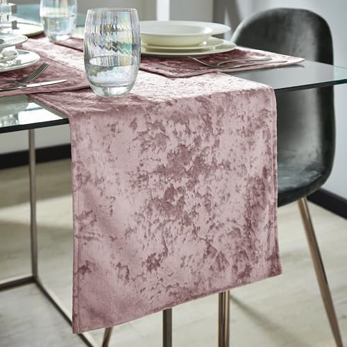 Catherine Lansfield Runner da tavola in velluto riccio, 33 x 220 cm, colore: Rosa cipria