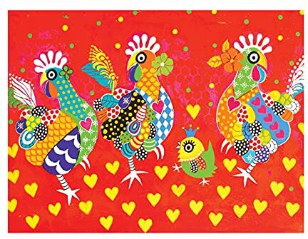 Maxwell & Williams Love Hearts Animal Printed Tea Towel with Chicken Dance Design, 100% Cotton, Red, 50 x 70 cm