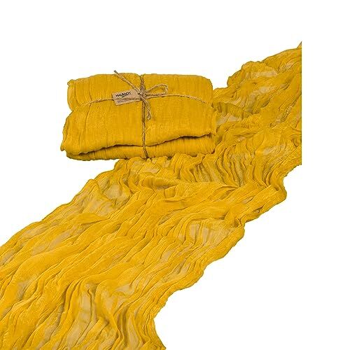 Halbach Seidenbänder Runner da tavolo, larghezza 70 cm, lunghezza 300 cm, lavabile per matrimoni, compleanni o come decorazione da tavolo, tovaglia sottile effetto cotone, colore: giallo miele