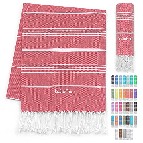 LeStoff Telo Mare Fouta Telo da Bagno XXL 100% Organico Cotone di Alta qualità Asciugamano Turco Hammam Super Assorbenza Asciugatura Rapida Ecologico prelavati 95 x 180 cm Red