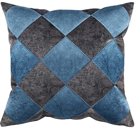 Stanley Copricuscino Fatto a Mano, Cuscino Decorativo, in Velluto, Tagliato al Laser, Ricamato, per casa, Divano, 45 x 45 cm, Colore: Grigio/Blu, 161 (W) x 79 (D) Inches