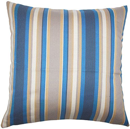 The Pillow Collection Tefo-Copricuscino a Righe, Cotone, Blu, 46 x 46 cm