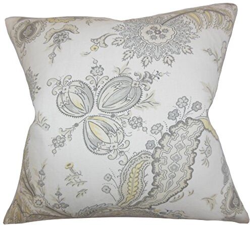 The Pillow Collection Dilys-Copricuscino Floreale, Cotone, Bianco, 21845 x 21845 x 7642 cm