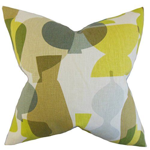 The Pillow Collection Orla-Copricuscino Geometrico, Lino, Verde, 46 x 46 cm