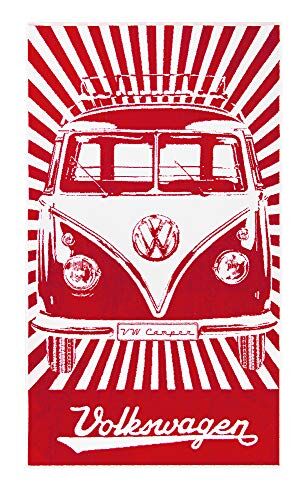 Brisa VW Collection Volkswagen Asciugamano per Spiaggia, Bagno, Sauna e Telo Mare nel Design del Camper T1 Bus (Righe Samba/Rosso)