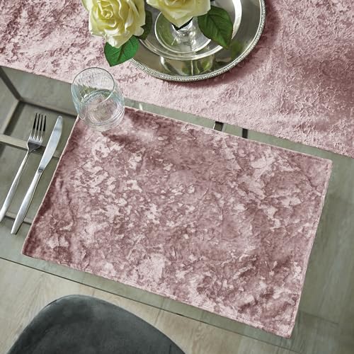 Catherine Lansfield Dining Set di tovagliette in velluto riccio, colore: rosa cipria